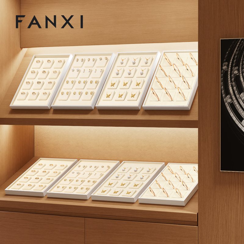 FANXI P189 High-level unique jewelry display tray PU leather ring necklace earring bracelet counter display tray
