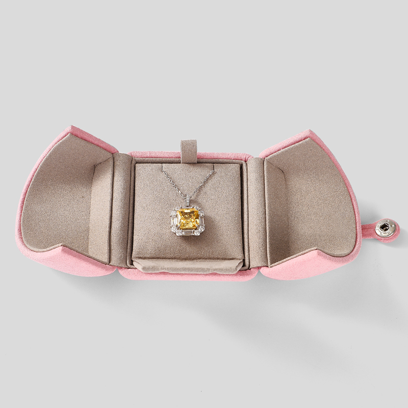 Velvet Jewelry Box Double Open Pink Color Ring Pendant Bangle Chain Bracelet Packaging Box High Class Jewelry Box