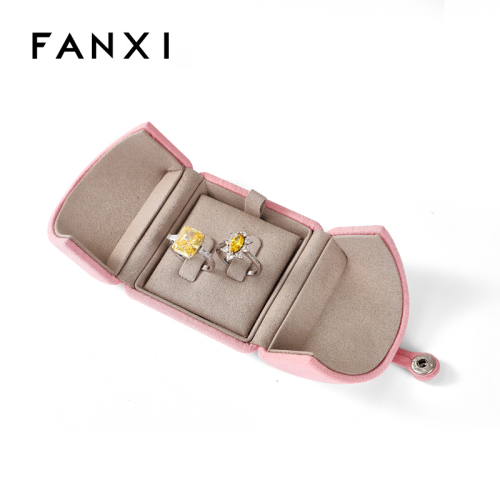 Velvet Jewelry Box Double Open Pink Color Ring Pendant Bangle Chain Bracelet Packaging Box High Class Jewelry Box