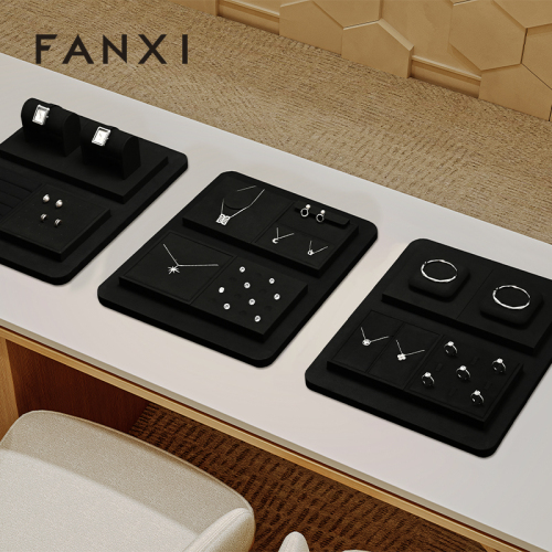 TT518 Wholesale Microfiber Jewelry Display Set Combination Ring Necklace Earrings Bracelet Display Stand
