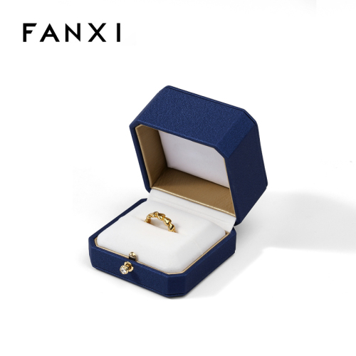 Wholesale High Quality Jewelry Box Packaging Ring Gift Blue Leather Jewellery Box Custom Logo