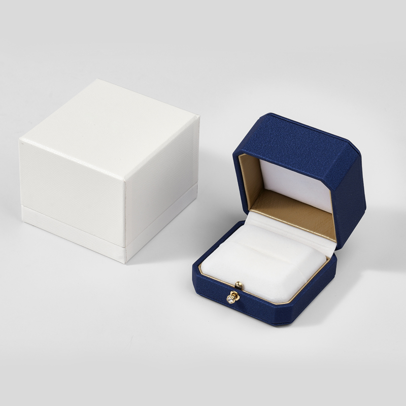 Wholesale High Quality Jewelry Box Packaging Ring Gift Blue Leather Jewellery Box Custom Logo