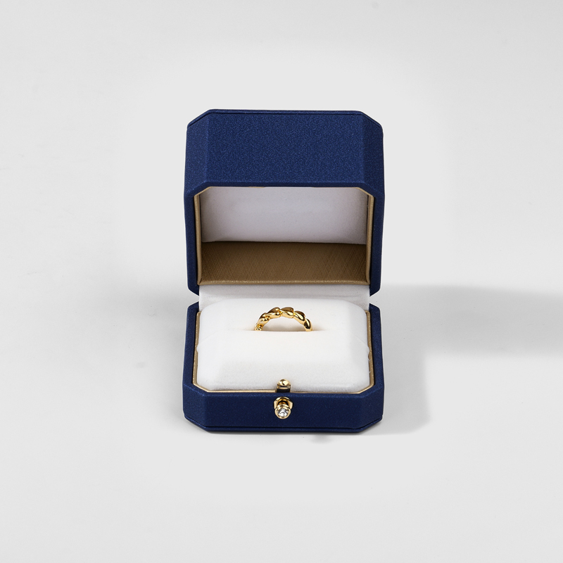 Wholesale High Quality Jewelry Box Packaging Ring Gift Blue Leather Jewellery Box Custom Logo