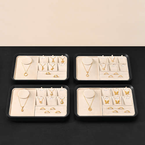 P217 Luxury Jewelry Display Tray PU Leather Velvet Ring Necklace Bracelet Organizer