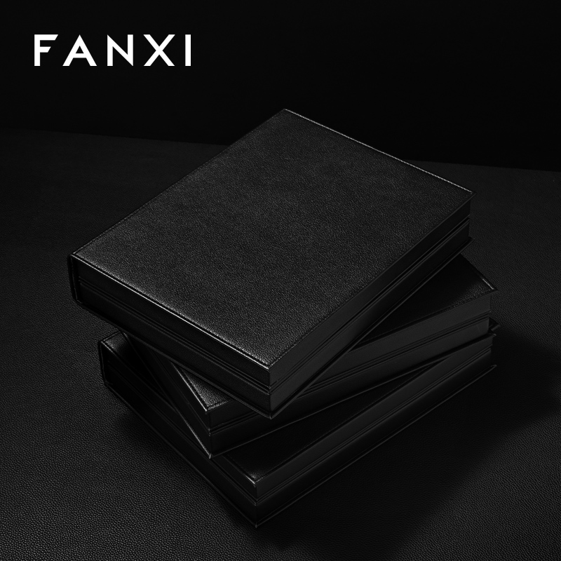 H189 Custom Large Black PU Leather Book Design Fashionable Gift Jewelry Box Organizer Storage Case Pouch Packaging Holder