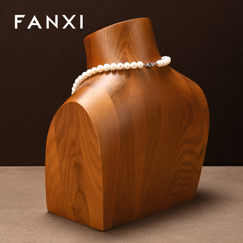 SM238 Wooden Jewelry Bust Solid Wood Model Necklace Display Stand Jewelry Store Window Display Stand