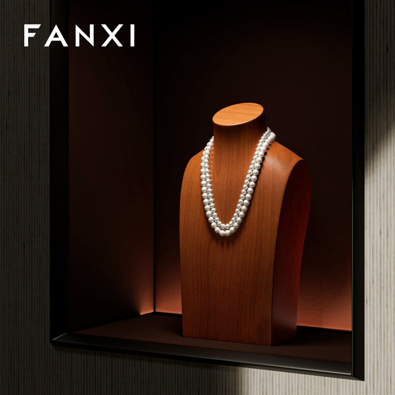 SM238 Wooden Jewelry Bust Solid Wood Model Necklace Display Stand Jewelry Store Window Display Stand