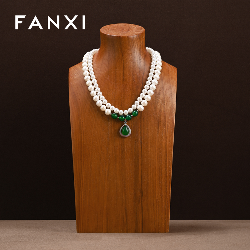 SM238 Wooden Jewelry Bust Solid Wood Model Necklace Display Stand Jewelry Store Window Display Stand