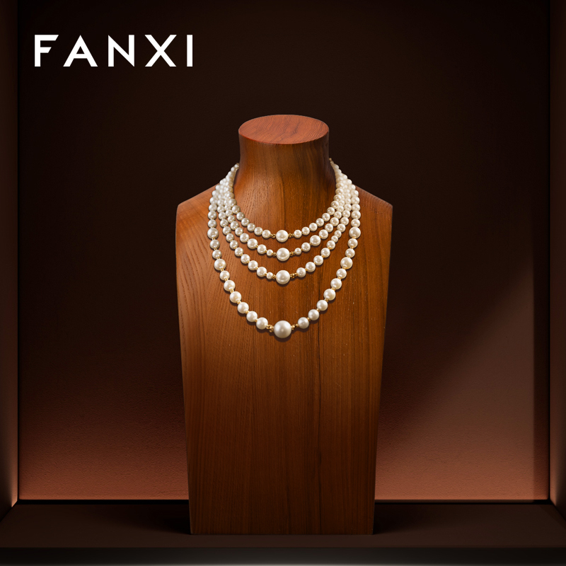 SM238 Wooden Jewelry Bust Solid Wood Model Necklace Display Stand Jewelry Store Window Display Stand