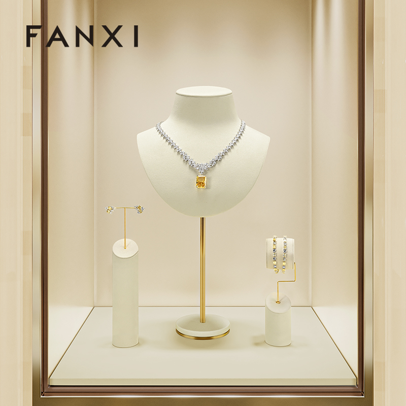 RX112 Jewelry Bust Factory Jewelry Display Metal Microfiber Necklace Bust