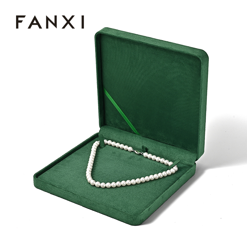 Luxury Necklace Box Green Suede High Quality Necklace Jewelry Storage Box