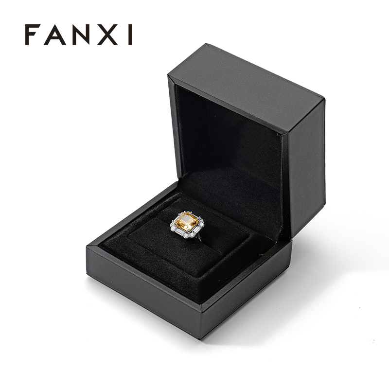 Customization Factory Square Black Ring Box PU Leather Jewelry Storage Box