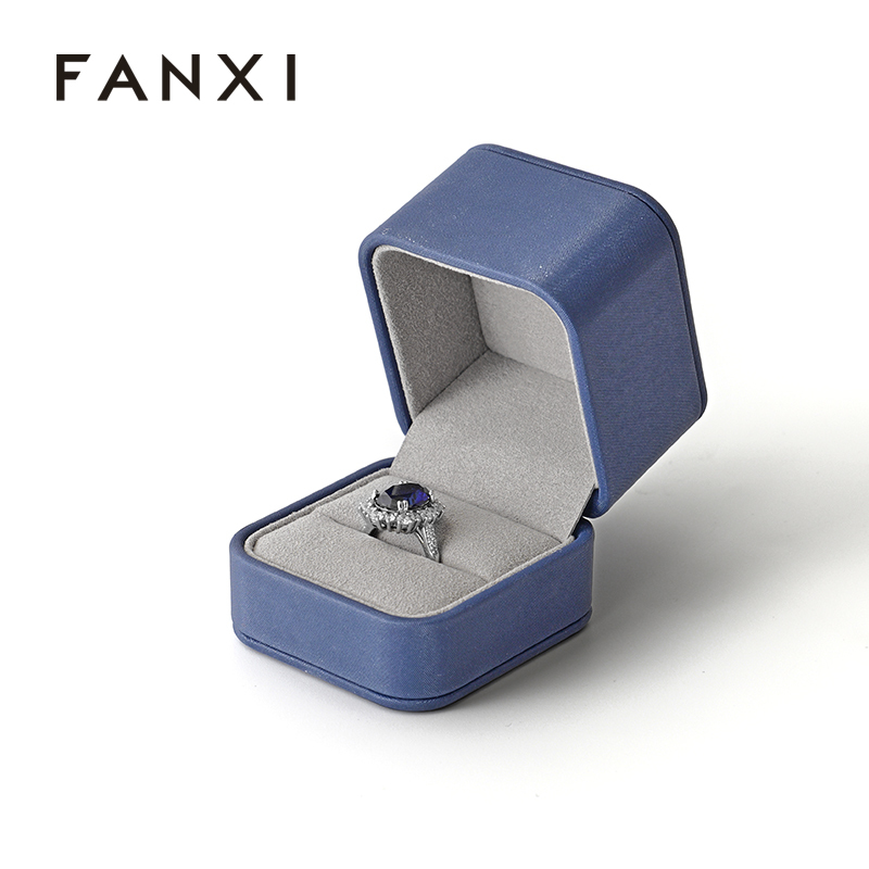 PU Leather Microfiber Wedding Ring Box Handmade Jewelry Packaging Box