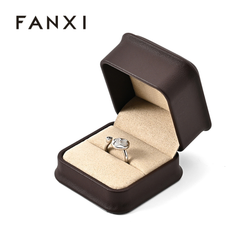 High-end Brown PU Leather Jewellery Boxes Single Ring Jewelry Packaging Box