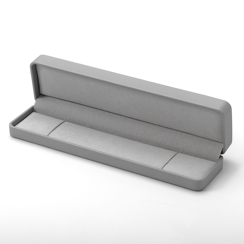 Rectangle Jewelry Box Packaging Custom Logo Grey Leather Necklace Long Chain Bracelet Box