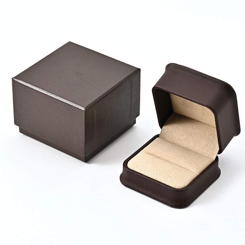 High-end Brown PU Leather Jewellery Boxes Single Ring Jewelry Packaging Box