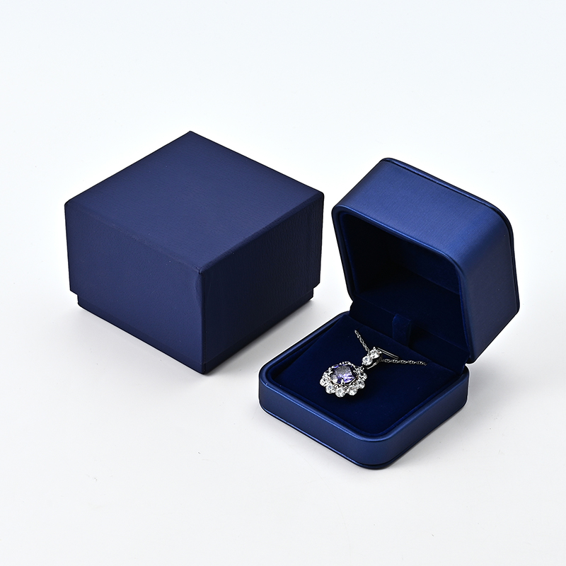 Dark Blue Leather Velvet Jewelry Display Box Necklace Storage Box Custom Logo