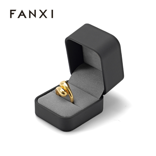Custom Logo Luxury Ring Box Dark Grey Leather Jewelry Box Jewelry Storage Box