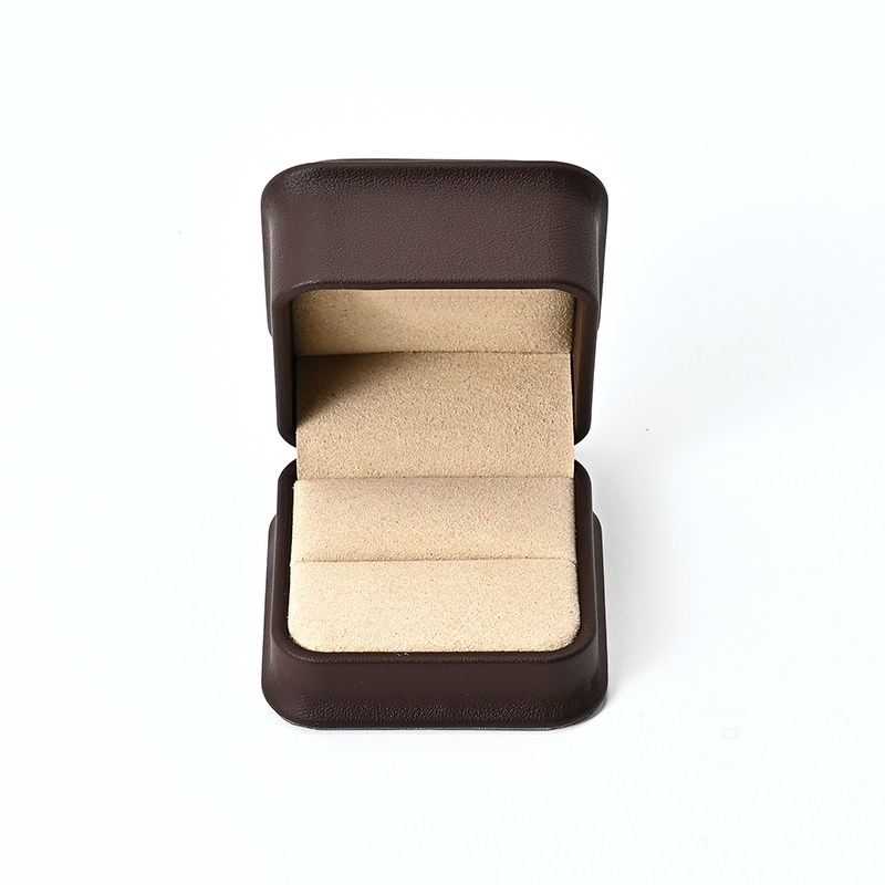 High-end Brown PU Leather Jewellery Boxes Single Ring Jewelry Packaging Box