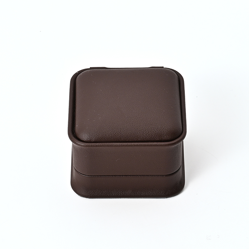 High-end Brown PU Leather Jewellery Boxes Single Ring Jewelry Packaging Box