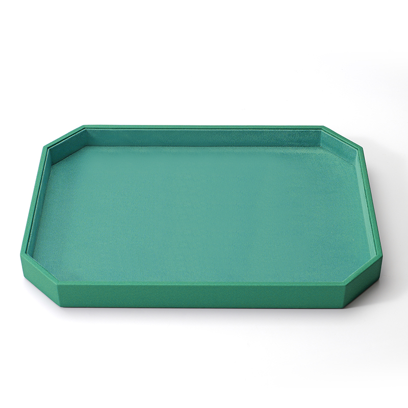 Green Pu Leather Jewelry Display Tray Suede Ring Earring Necklace Storage Plate