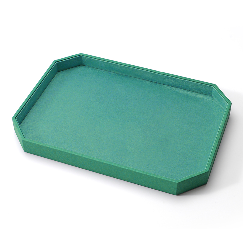 Green Pu Leather Jewelry Display Tray Suede Ring Earring Necklace Storage Plate