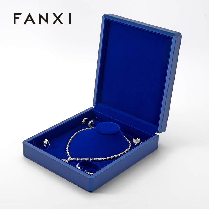 Blue Leather Jewelry Box Earring Ring Necklace Bracelet Storage Box