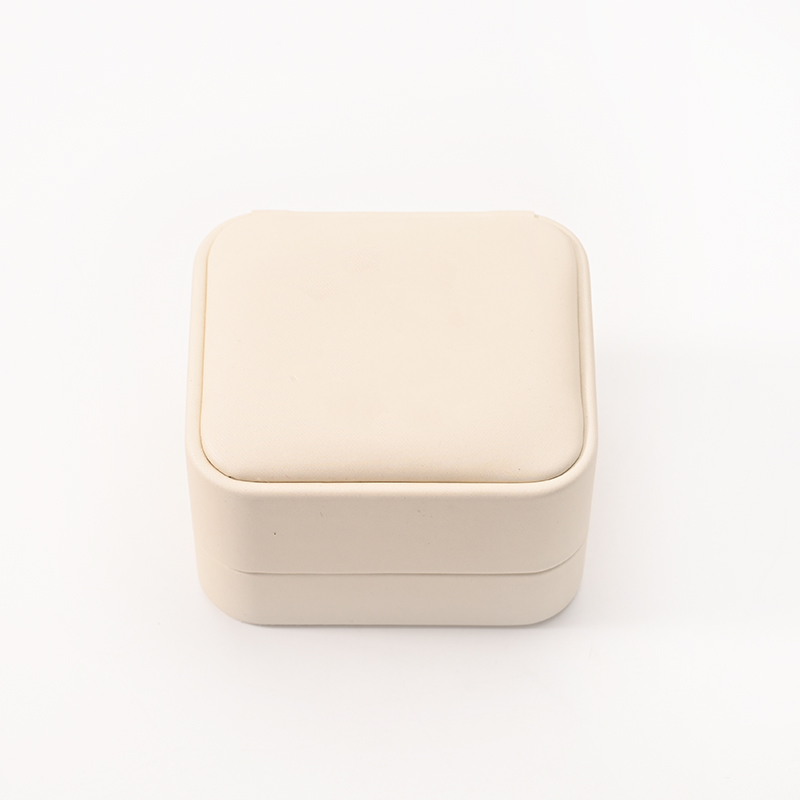 Luxury Double Ring Box Beige Leather Velvet Jewelry Packaging Box