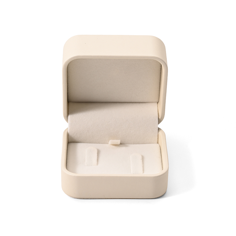 Luxury Double Ring Box Beige Leather Velvet Jewelry Packaging Box