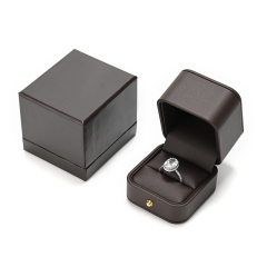 Custom Logo Brown Pu Leather Jewelry Box Luxury Ring Packaging Box