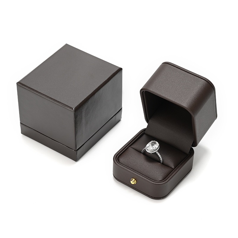 Custom Logo Brown Pu Leather Jewelry Box Luxury Ring Packaging Box