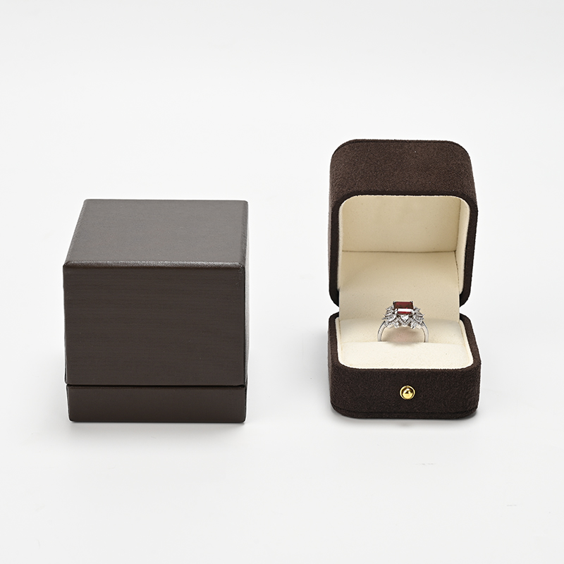 Luxury Microfiber Custom Logo Brown Ring Box Jewelry Box Gift Packaging
