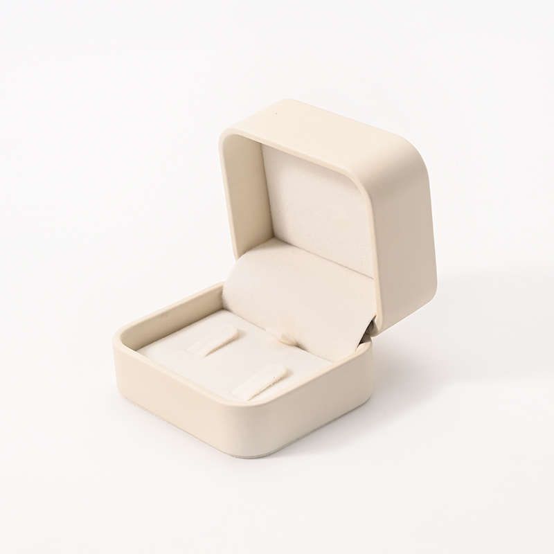 Luxury Double Ring Box Beige Leather Velvet Jewelry Packaging Box