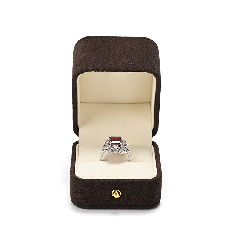Luxury Microfiber Custom Logo Brown Ring Box Jewelry Box Gift Packaging