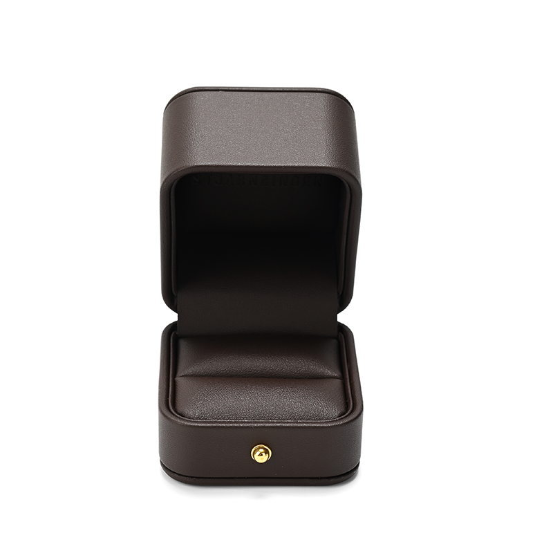 Custom Logo Brown Pu Leather Jewelry Box Luxury Ring Packaging Box