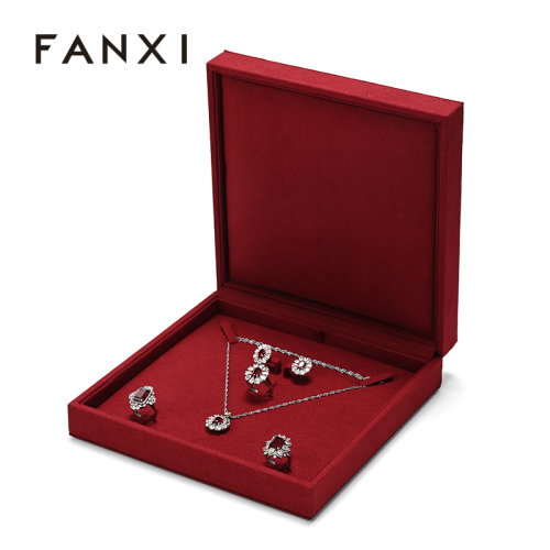 Wholesale Luxury Red Microfiber Big Jewellery Set Box Packaging Box