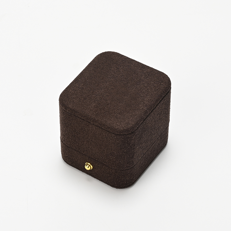 Luxury Microfiber Custom Logo Brown Ring Box Jewelry Box Gift Packaging
