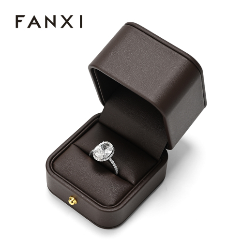 Custom Logo Brown Pu Leather Jewelry Box Luxury Ring Packaging Box