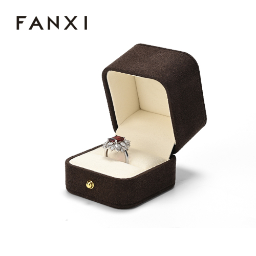 Luxury Microfiber Custom Logo Brown Ring Box Jewelry Box Gift Packaging