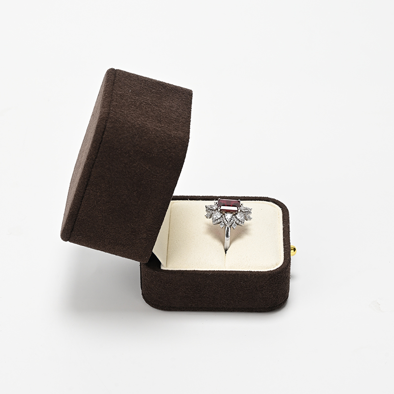 Luxury Microfiber Custom Logo Brown Ring Box Jewelry Box Gift Packaging