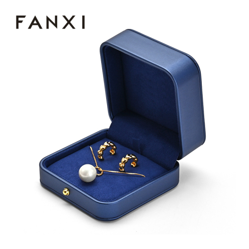 Pendant Box Blue Pu Leather Microfiber Earring Necklace Box Gift Box for Jewelry