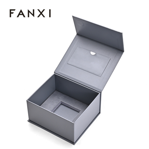 Packaging Jewelry Box Magnetic Box Grey Leather Jewelry Storage Box