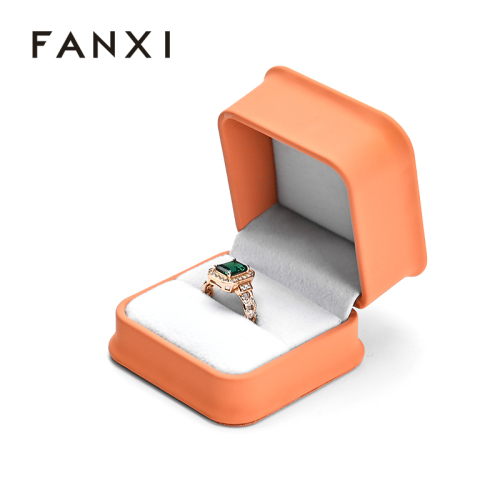 Orange Pu Leather Velvet Ring Box Custom Logo Jewelry Gift Box