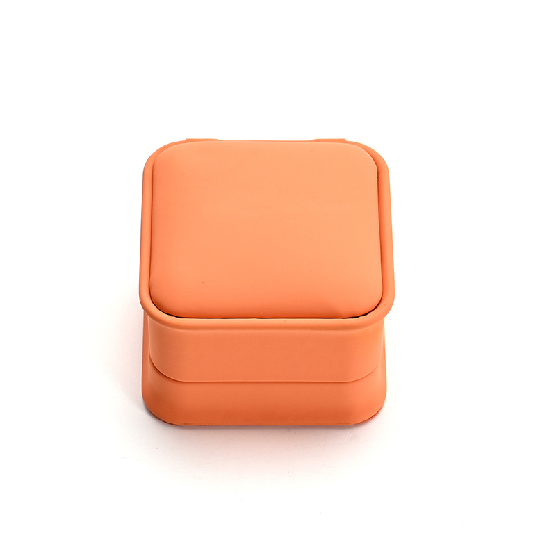 Orange Pu Leather Velvet Ring Box Custom Logo Jewelry Gift Box