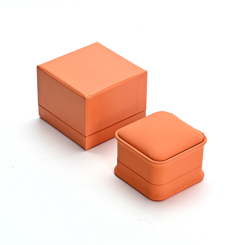 Orange Pu Leather Velvet Ring Box Custom Logo Jewelry Gift Box