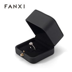 Black Ring Box Leather Microfiber Jewelry Storage Box Custom Logo Ring Box