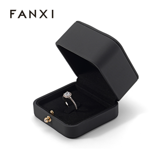 Black Ring Box Leather Microfiber Jewelry Storage Box Custom Logo Ring Box