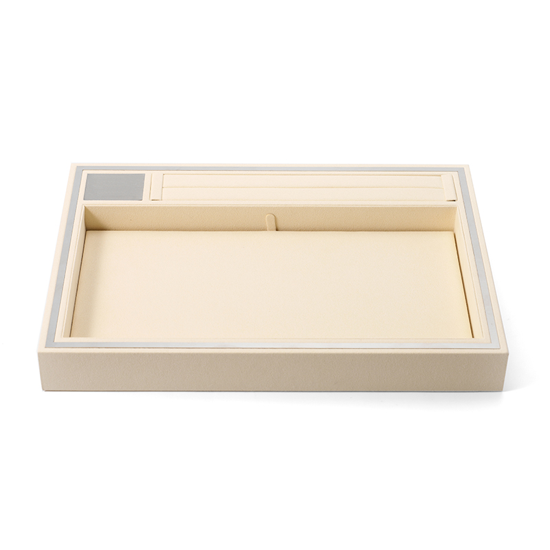 Wholesale Jewelry Display Tray Beige Microfiber Metal Jewellery Plate Pallet for Ring Necklace Bracelet Storage