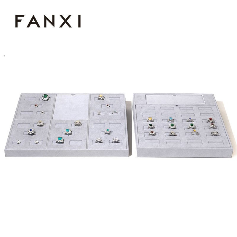 Grey Microfiber Jewelry Plate Jewelry Display Set Luxury Jewellery Display Present