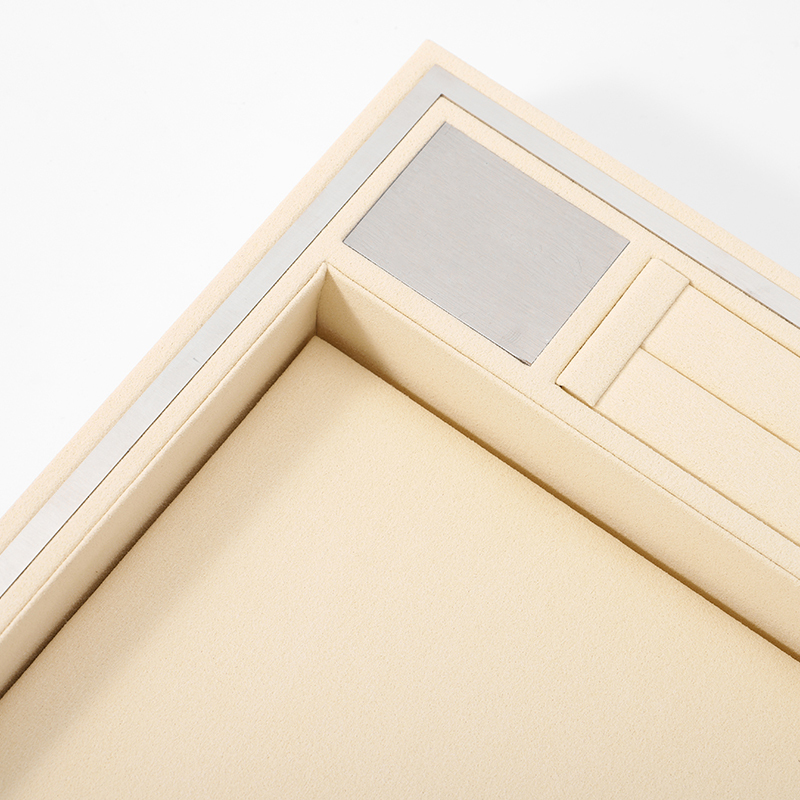 Wholesale Jewelry Display Tray Beige Microfiber Metal Jewellery Plate Pallet for Ring Necklace Bracelet Storage
